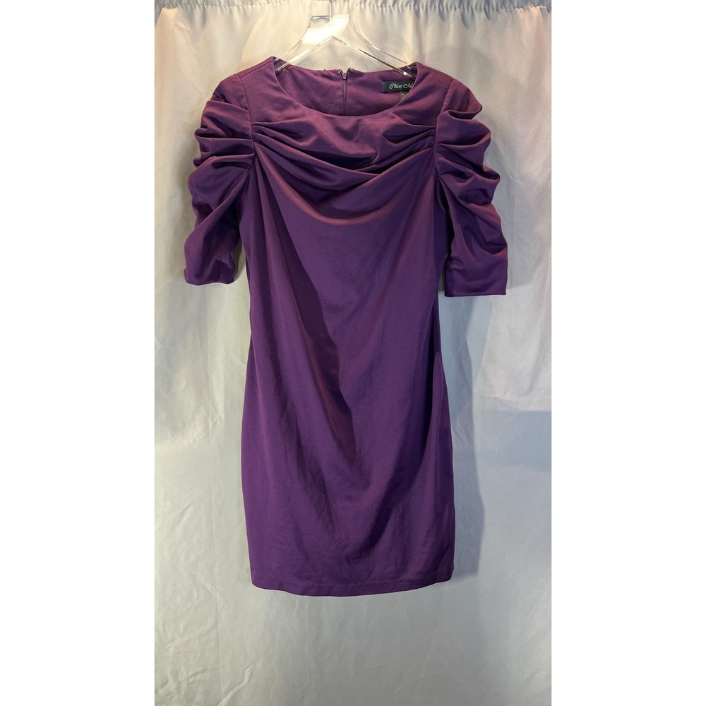 Chloe Madison Ruched Sheath Dress Womens 10 Purple Back Zip Boat Neck Festival